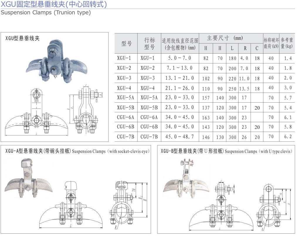 XGU固定型悬垂线夹（中心回转式）