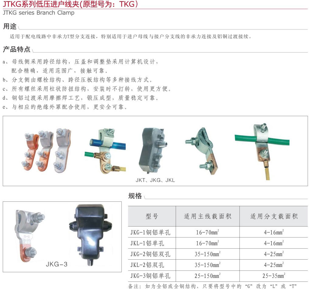 JTKG系列低压进户线夹（原型号为：TK...