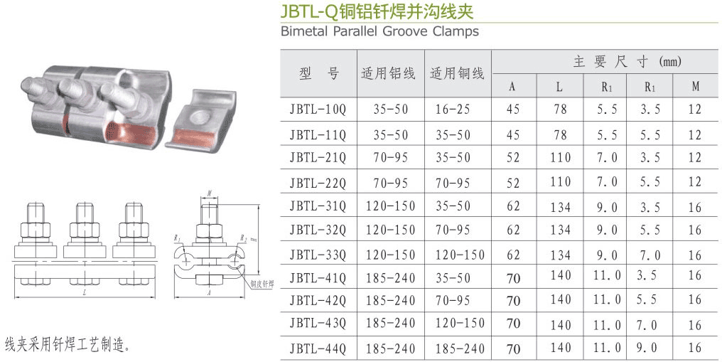 JBTL-Q铜铝钎焊并沟线夹