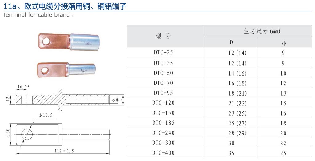 11a、欧式电缆分接箱用铜、铜铝端子