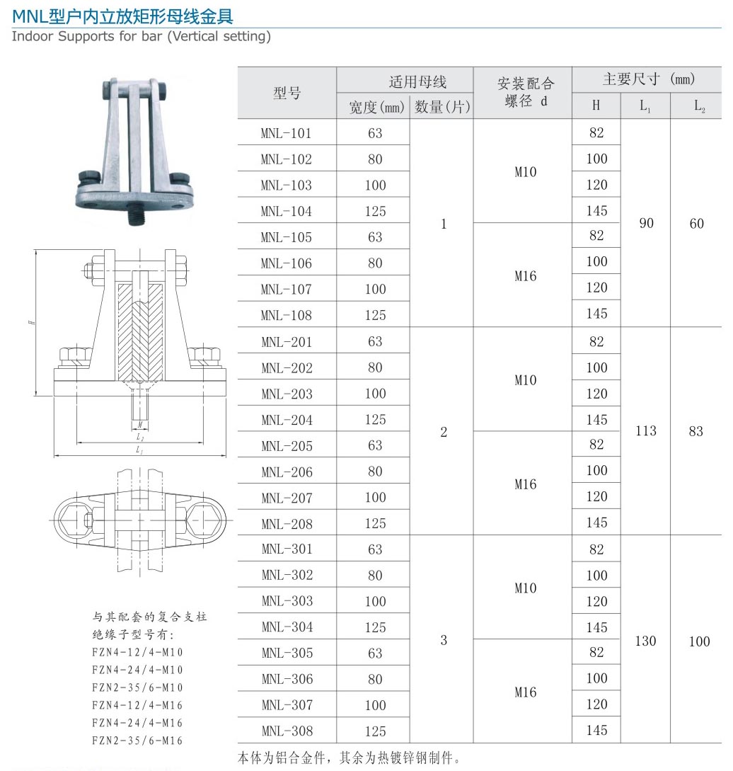 MNL型户内立放矩形母线金具