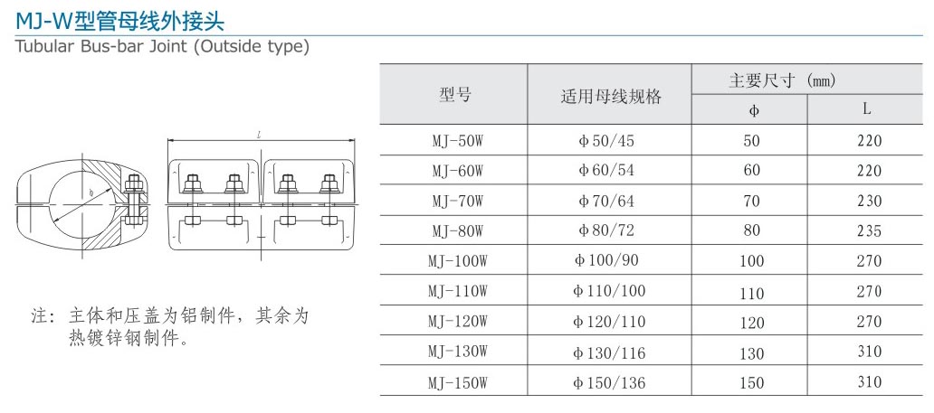 MJ-W型管母线外接头