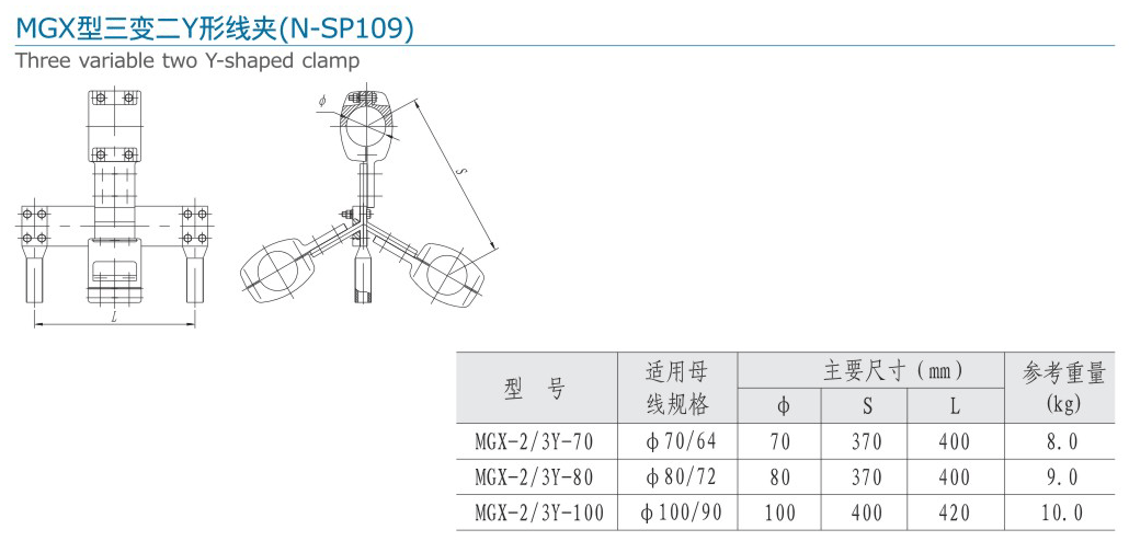 MGX型三变二Y型线夹（N-SP109）