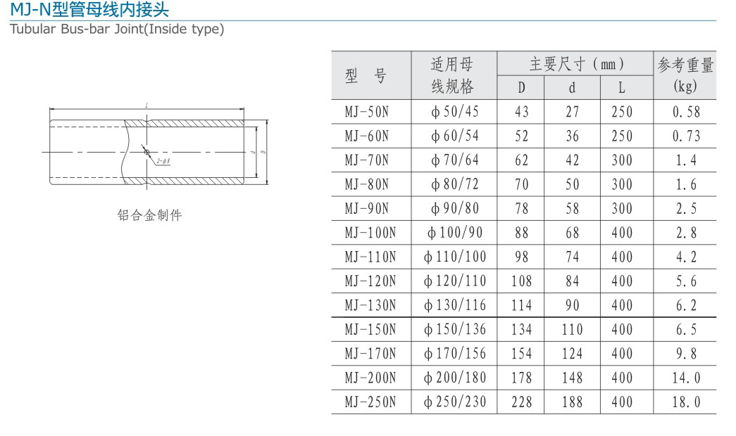 MJ-N型管母线内接头