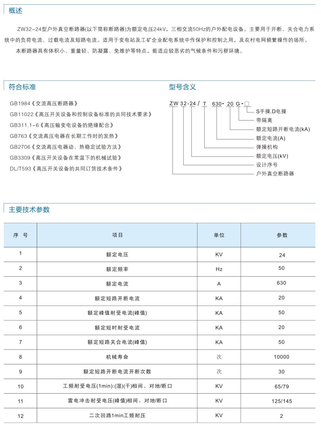 ZW32-24户外高压真空断路器