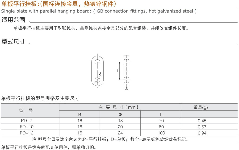 单板平行挂板：（国标连接金具，热镀锌钢件...